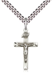 [5668SS/24S] Sterling Silver Crucifix Pendant on a 24 inch Light Rhodium Heavy Curb chain