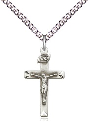 [5668SS/24SS] Sterling Silver Crucifix Pendant on a 24 inch Sterling Silver Heavy Curb chain