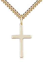[5670GF/24G] 14kt Gold Filled Cross Pendant on a 24 inch Gold Plate Heavy Curb chain