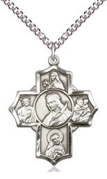 [5672SS/24SS] Sterling Silver Philomena Theresa Rita Antony Jude Pendant on a 24 inch Sterling Silver Heavy Curb chain