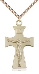 [5674GF/24GF] 14kt Gold Filled Celtic Crucifix Pendant on a 24 inch Gold Filled Heavy Curb chain