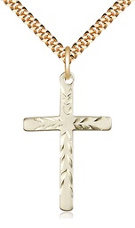 [5677GF/24G] 14kt Gold Filled Cross Pendant on a 24 inch Gold Plate Heavy Curb chain