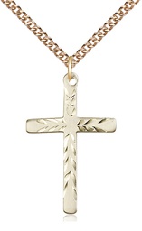 [5677GF/24GF] 14kt Gold Filled Cross Pendant on a 24 inch Gold Filled Heavy Curb chain