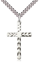 [5677SS/24S] Sterling Silver Cross Pendant on a 24 inch Light Rhodium Heavy Curb chain