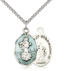[5678ESS/18S] Sterling Silver Our Lady of Medugorje Pendant on a 18 inch Light Rhodium Light Curb chain