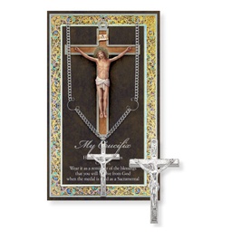 [HI-950-811] Crucifix Pewter Pendant Genuine Pewter Medal On A 24" Chain With Biography And Picture Folder