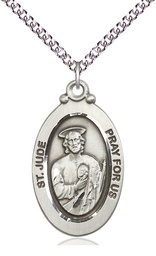 [4145JSS/24SS] Sterling Silver Saint Jude Pendant on a 24 inch Sterling Silver Heavy Curb chain
