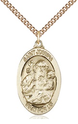 [4145KGF/24GF] 14kt Gold Filled Saint Joseph Pendant on a 24 inch Gold Filled Heavy Curb chain