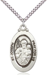 [4145KSS/24SS] Sterling Silver Saint Joseph Pendant on a 24 inch Sterling Silver Heavy Curb chain