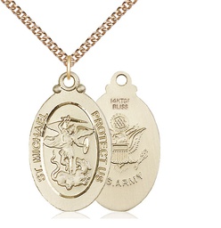 [4145RGF2/24GF] 14kt Gold Filled Saint Michael Army Pendant on a 24 inch Gold Filled Heavy Curb chain
