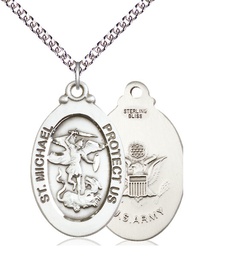 [4145RSS2/24SS] Sterling Silver Saint Michael Army Pendant on a 24 inch Sterling Silver Heavy Curb chain