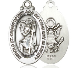 [4145SS2] Sterling Silver Saint Christopher Army Medal