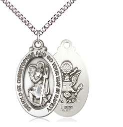 [4145SS2/24SS] Sterling Silver Saint Christopher Army Pendant on a 24 inch Sterling Silver Heavy Curb chain