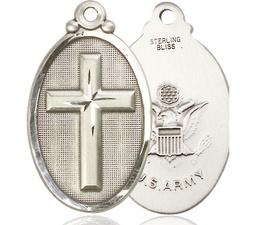 [4145YSS2] Sterling Silver Cross Army Medal