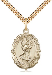 [4146CGF/24G] 14kt Gold Filled Saint Christopher Pendant on a 24 inch Gold Plate Heavy Curb chain
