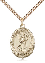[4146CGF/24GF] 14kt Gold Filled Saint Christopher Pendant on a 24 inch Gold Filled Heavy Curb chain