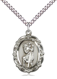 [4146CSS/24SS] Sterling Silver Saint Christopher Pendant on a 24 inch Sterling Silver Heavy Curb chain