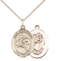 [8185GF/18GF] 14kt Gold Filled Saint Christopher Motorcycle Pendant on a 18 inch Gold Filled Light Curb chain