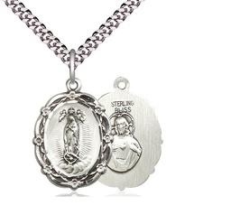 [4146FSS/24S] Sterling Silver Our Lady of Guadalupe Pendant on a 24 inch Light Rhodium Heavy Curb chain