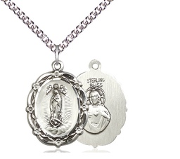 [4146FSS/24SS] Sterling Silver Our Lady of Guadalupe Pendant on a 24 inch Sterling Silver Heavy Curb chain