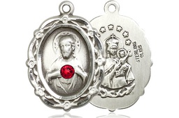 [4146SSS-STN7] Sterling Silver Scapular w/ Ruby Stone Medal with a 3mm Ruby Swarovski stone