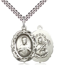 [4146SSS/24S] Sterling Silver Scapular Pendant on a 24 inch Light Rhodium Heavy Curb chain