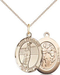 [8186GF/18GF] 14kt Gold Filled Saint Sebastian Volleyball Pendant on a 18 inch Gold Filled Light Curb chain