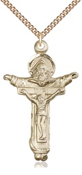 [4151GF/24GF] 14kt Gold Filled Trinity Crucifix Pendant on a 24 inch Gold Filled Heavy Curb chain