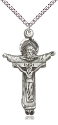 [4151SS/24SS] Sterling Silver Trinity Crucifix Pendant on a 24 inch Sterling Silver Heavy Curb chain