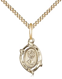 [4152CGF/18G] 14kt Gold Filled Saint Christopher Pendant on a 18 inch Gold Plate Light Curb chain