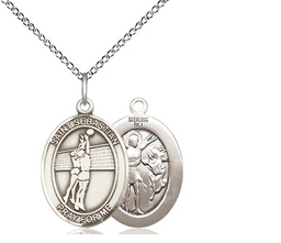 [8186SS/18SS] Sterling Silver Saint Sebastian Volleyball Pendant on a 18 inch Sterling Silver Light Curb chain