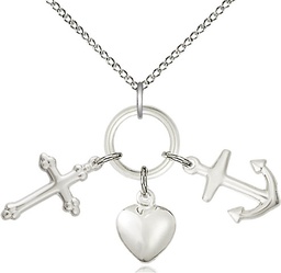 [4158SS/18SS] Sterling Silver Faith, Hope &amp; Charity Pendant on a 18 inch Sterling Silver Light Curb chain