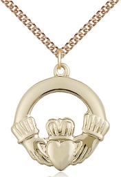 [4160GF/24GF] 14kt Gold Filled Claggagh Pendant on a 24 inch Gold Filled Heavy Curb chain