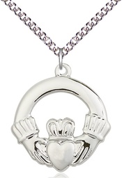 [4160SS/24SS] Sterling Silver Claggagh Pendant on a 24 inch Sterling Silver Heavy Curb chain