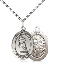 [8187SS/18SS] Sterling Silver Saint Sebastian Rugby Pendant on a 18 inch Sterling Silver Light Curb chain
