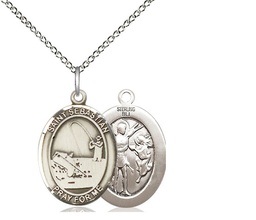 [8188SS/18SS] Sterling Silver Saint Sebastian Fishing Pendant on a 18 inch Sterling Silver Light Curb chain