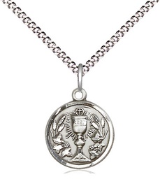 [4203SS/18S] Sterling Silver Communion Chalice Pendant on a 18 inch Light Rhodium Light Curb chain