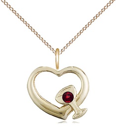 [4205GF-STN1/18GF] 14kt Gold Filled Heart / Chalice Pendant with a 3mm Topaz Swarovski stone on a 18 inch Gold Filled Light Curb chain