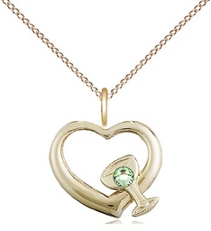 [4205GF-STN8/18GF] 14kt Gold Filled Heart / Chalice Pendant with a 3mm Peridot Swarovski stone on a 18 inch Gold Filled Light Curb chain