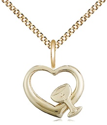 [4205GF/18G] 14kt Gold Filled Heart / Chalice Pendant on a 18 inch Gold Plate Light Curb chain