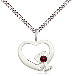 [4205SS-STN1/18S] Sterling Silver Heart / Chalice Pendant with a 3mm Garnet Swarovski stone on a 18 inch Light Rhodium Light Curb chain