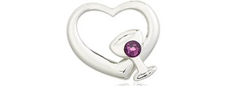 [4205SS-STN2] Sterling Silver Heart / Chalice Medal with a 3mm Amethyst Swarovski stone