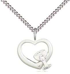 [4205SS-STN4/18S] Sterling Silver Heart / Chalice Pendant with a 3mm Crystal Swarovski stone on a 18 inch Light Rhodium Light Curb chain