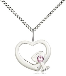 [4205SS-STN6/18SS] Sterling Silver Heart / Chalice Pendant with a 3mm Light Amethyst Swarovski stone on a 18 inch Sterling Silver Light Curb chain