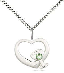 [4205SS-STN8/18SS] Sterling Silver Heart / Chalice Pendant with a 3mm Peridot Swarovski stone on a 18 inch Sterling Silver Light Curb chain