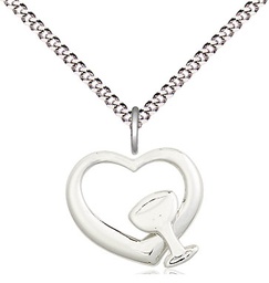 [4205SS/18S] Sterling Silver Heart / Chalice Pendant on a 18 inch Light Rhodium Light Curb chain