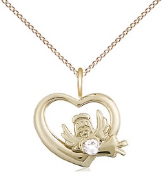 [4206GF-STN4/18GF] 14kt Gold Filled Heart / Guardian Angel Pendant with a 3mm Crystal Swarovski stone on a 18 inch Gold Filled Light Curb chain