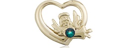 [4206GF-STN5] 14kt Gold Filled Heart / Guardian Angel Medal with a 3mm Emerald Swarovski stone