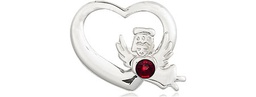 [4206SS-STN1] Sterling Silver Heart / Guardian Angel Medal with a 3mm Garnet Swarovski stone