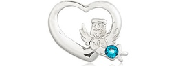 [4206SS-STN12] Sterling Silver Heart / Guardian Angel Medal with a 3mm Zircon Swarovski stone